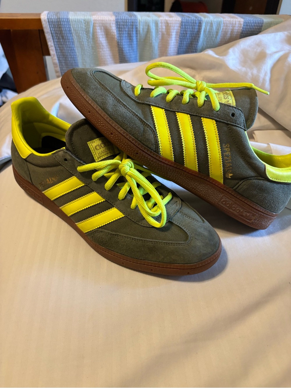 adidas Samba Suede Sneakers in Olive Green & Neon Yellow